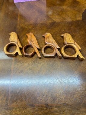 Set Of Four Vintage Wooden Bird Napkin Rings